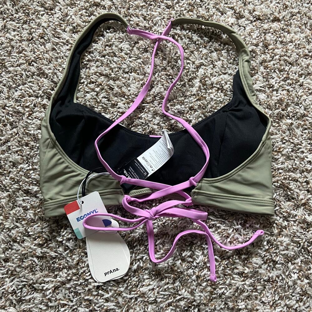 Prana Tulum Swim Top Women's L Black Color Block Bikini Sporty Crisscross Back - Picture 4 of 6